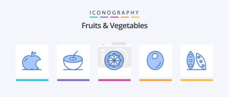 Téléchargez les illustrations : Fruits and Vegetables Blue 5 Icon Pack Including organic. food. vegetables. cooking. oil. Creative Icons Design - en licence libre de droit