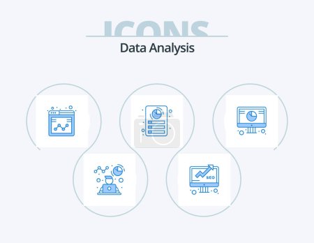 Téléchargez les illustrations : Data Analysis Blue Icon Pack 5 Icon Design. graph. document. report. report. data - en licence libre de droit