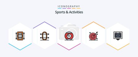Ilustración de Deportes y actividades Paquete de iconos de 25 FilledLine que incluye diana. Apunta. remando. Deportes. juego - Imagen libre de derechos