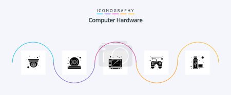 Illustration for Computer Hardware Glyph 5 Icon Pack Including . port. pen. connection. game pad - Royalty Free Image