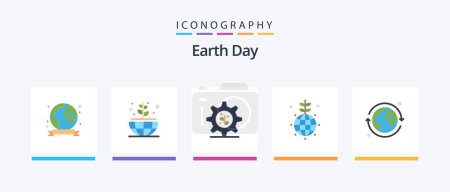 Ilustración de Día de la Tierra Flat 5 Icon Pack Incluido. Un día. equipo. Tierra. mundo. Diseño de iconos creativos - Imagen libre de derechos