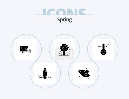 Téléchargez les photos : Icône de glyphe de printemps Pack 5 Icône Design. thermomètre. printemps. Voiture. la nature. pomme - en image libre de droit