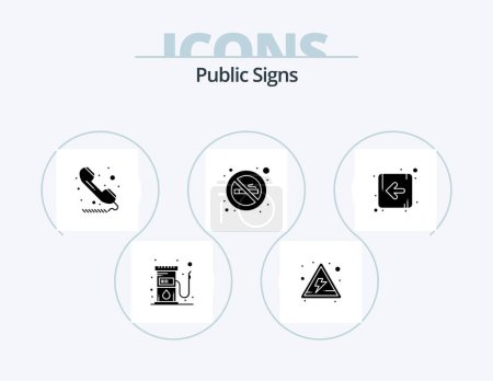 Illustration for Public Signs Glyph Icon Pack 5 Icon Design. left. arrow. phone. sign. cigarette - Royalty Free Image