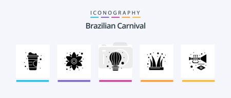 Illustration for Brazilian Carnival Glyph 5 Icon Pack Including music. joker cap. balloon. joker. clown. Creative Icons Design - Royalty Free Image