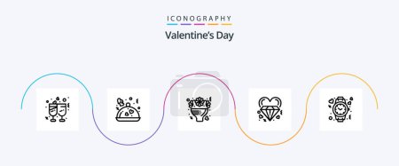 Ilustración de San Valentín Day Line 5 Icon Pack Incluyendo boda. Amor. ramo. Corazón. celebrar - Imagen libre de derechos