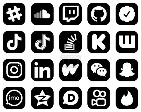 Illustration for 20 Innovative White Social Media Icons on Black Background such as funding. overflow. douyin. stock and stockoverflow icons. Professional and high-definition - Royalty Free Image
