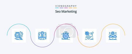 Illustration for Seo Marketing Blue 5 Icon Pack Including target. tag. lcd. time - Royalty Free Image