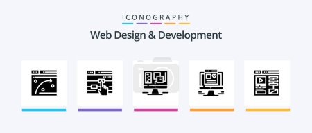 Téléchargez les illustrations : Conception et développement Web Glyphe 5 Icône Pack Y compris web. toucher. web. design. Icônes créatives Design - en licence libre de droit