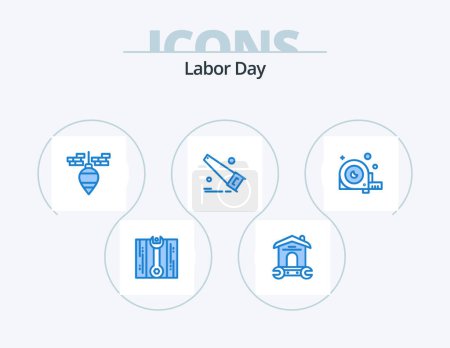 Téléchargez les illustrations : Labor Day Blue Icon Pack 5 Icon Design. construction. measurement. plumb. tools. saw - en licence libre de droit