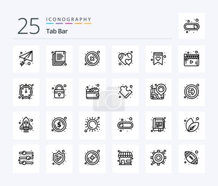Illustration for Tab Bar 25 Line icon pack including movie. wish list. delete. shopping list. like - Royalty Free Image