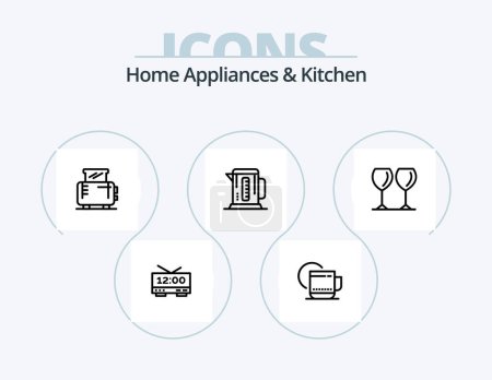 Illustration for Home Appliances And Kitchen Line Icon Pack 5 Icon Design. oven. gloves. chopper. potholder. food - Royalty Free Image