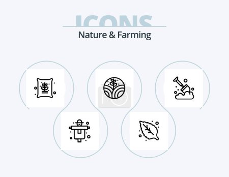 Téléchargez les illustrations : Nature And Farming Line Icon Pack 5 Icon Design. plant. farming. farm. grains. farming - en licence libre de droit