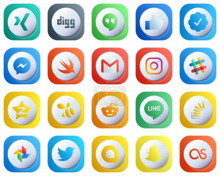 Ilustración de Cute 3D Gradient Social Media Icon Set 20 icons such as qzone. fb. meta and mail icons. High-Resolution and Unique - Imagen libre de derechos