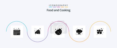Téléchargez les illustrations : Glyphe alimentaire Pack de 5 icônes inclus. fruits. la nourriture. myrtille. baies - en licence libre de droit