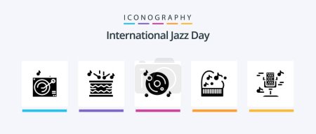 Téléchargez les illustrations : Pack d'icônes Glyphe 5 de la Journée internationale du jazz Y compris piano. l'éducation. Des bâtons. la musique. Icônes créatives Design - en licence libre de droit
