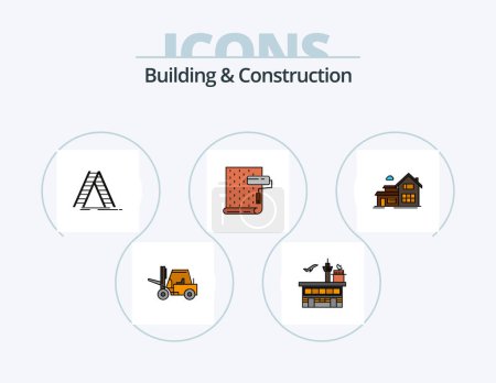 Téléchargez les illustrations : Building And Construction Line Filled Icon Pack 5 Icon Design. door. legal. appartment. law. gavel - en licence libre de droit