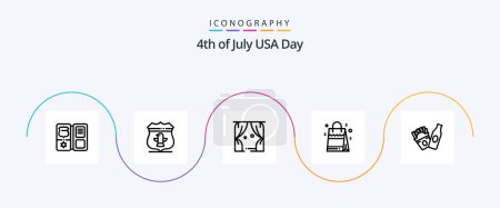Illustration for Usa Line 5 Icon Pack Including frise. american. entertainment. usa. bag - Royalty Free Image