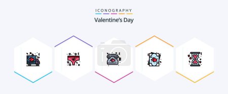 Illustration for Valentines Day 25 FilledLine icon pack including donation. valentine. heart. romance. invite - Royalty Free Image