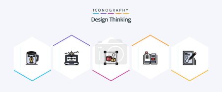 Illustration for Design Thinking 25 FilledLine icon pack including tutorial. book. computer. box. file - Royalty Free Image