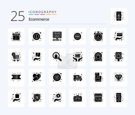Téléchargez les illustrations : Ecommerce 25 Solid Glyph icon pack including sale. ecommerce. pc. clock. sticker - en licence libre de droit