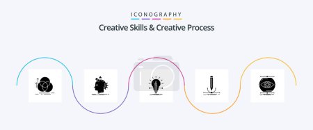 Téléchargez les illustrations : Creative Skills And Creative Process Glyph 5 Icon Pack Including pen. illustration. idea. pencil. solution - en licence libre de droit