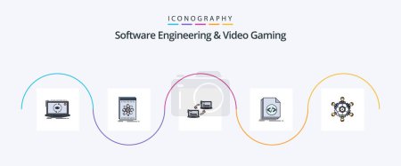 Ilustración de Software Engineering And Video Gaming Line Filled Flat 5 Icon Pack Including file. code. platform. sync. link - Imagen libre de derechos