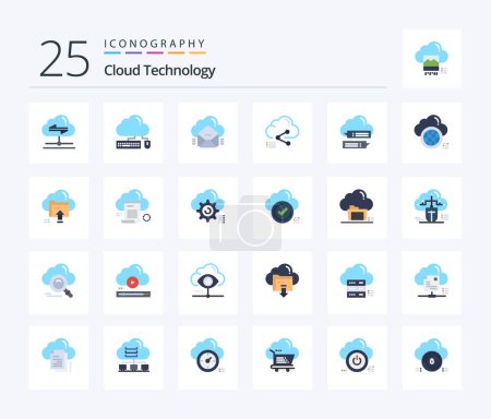 Téléchargez les illustrations : Cloud Technology 25 Flat Color icon pack including computing. cloud. data. share. data - en licence libre de droit