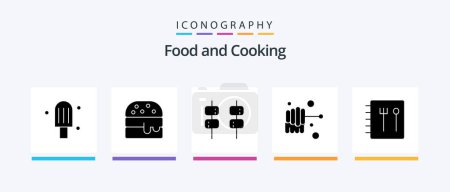 Téléchargez les illustrations : Glyphe alimentaire Pack de 5 icônes inclus. la nourriture. . Icônes créatives Design - en licence libre de droit