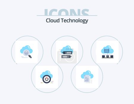 Téléchargez les illustrations : Technologie Cloud Flat Icon Pack 5 Icon Design. en ligne. discuter. nuage. accès. données - en licence libre de droit