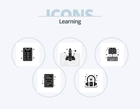 Téléchargez les illustrations : Learning Glyph Icon Pack 5 Icon Design. online. learning. learning. knowledge. book - en licence libre de droit