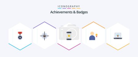 Illustration for Achievements and Badges 25 Flat icon pack including badge. achievements. award. ribbon. best - Royalty Free Image
