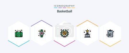 Ilustración de Paquete de iconos de Baloncesto 25 FilledLine incluyendo. portapapeles. baloncesto. lista de comprobación. trofeo - Imagen libre de derechos