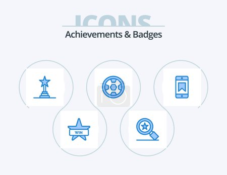 Téléchargez les illustrations : Achievements and Badges Blue Icon Pack 5 Icon Design. device. achievements. award. wreath. award - en licence libre de droit