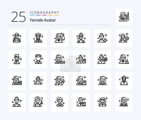 Illustration for Female Avatar 25 Line icon pack including female. electrician. women. construction. leisure - Royalty Free Image