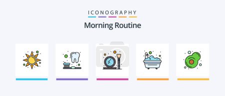 Illustration for Morning Routine Line Filled 5 Icon Pack Including bed. laptop. dumbbell. email. tea. Creative Icons Design - Royalty Free Image