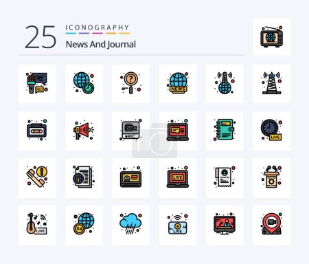 Téléchargez les illustrations : News 25 Line Filled icon pack including tower. signal. news. news. broadcasting - en licence libre de droit
