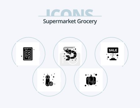 Téléchargez les illustrations : Grocery Glyph Icon Pack 5 Icon Design. sign. advertise. kitchen utensils. sale. sea - en licence libre de droit