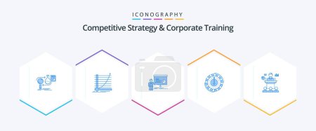 Illustration for Competitive Strategy And Corporate Training 25 Blue icon pack including expense. consumption. experience. seminar. presentation - Royalty Free Image