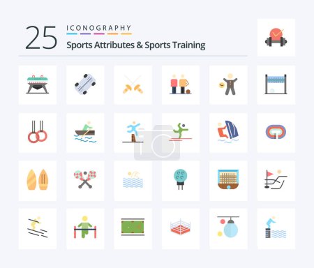 Ilustración de Sports Atributes And Sports Training 25 Flat Color icon pack including health. gym. sport. exercise. friends - Imagen libre de derechos