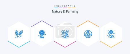 Téléchargez les illustrations : Nature And Farming 25 Blue icon pack including flower. farming. corn. plant. maize - en licence libre de droit