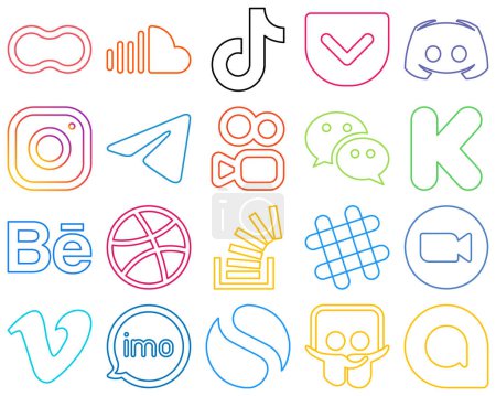 Téléchargez les illustrations : 20 Creative Colourful Outline Social Media Icons such as meta. video. text and discord Creative and professional - en licence libre de droit