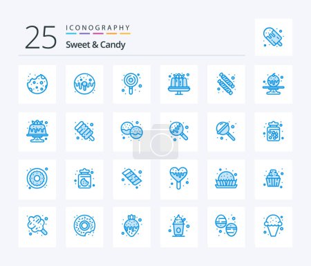 Téléchargez les illustrations : Sweet And Candy 25 Blue Color icon pack including candies. food. sweet. dessert. sweets - en licence libre de droit