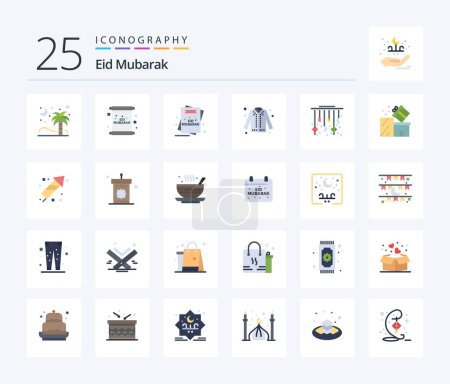 Illustration for Eid Mubarak 25 Flat Color icon pack including star. eid. mubarak. eid. fashion - Royalty Free Image