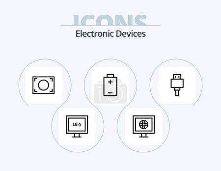 Téléchargez les illustrations : Appareils Line Icon Pack 5 Icon Design. . électronique. - en licence libre de droit