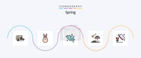 Ilustración de Spring Line Filled Flat 5 Icon Pack Including butterfly. butterfly and flower. bird. spring. palm - Imagen libre de derechos