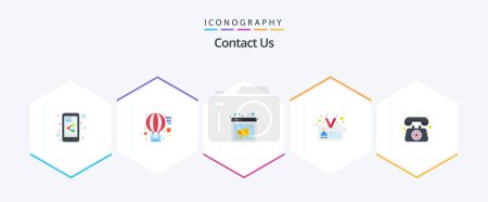 Illustration for Contact Us 25 Flat icon pack including phone. user. internet. identity. id - Royalty Free Image
