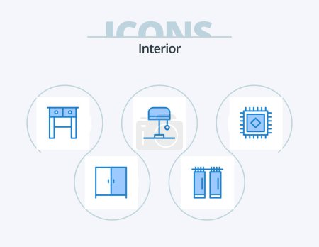 Illustration for Interior Blue Icon Pack 5 Icon Design. . table. . carpet - Royalty Free Image