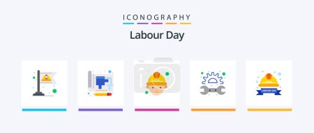 Illustration for Labour Day Flat 5 Icon Pack Including hard. spanner. print. repair. gear. Creative Icons Design - Royalty Free Image