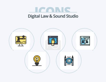 Illustration for Digital Law And Sound Studio Line Filled Icon Pack 5 Icon Design. law. copyright. digital. business. tecnology - Royalty Free Image