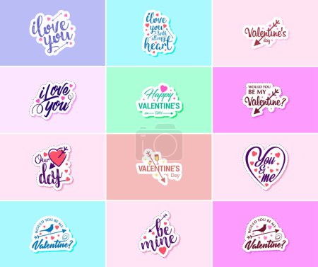 Illustration for Express Your Love with Valentine's Day Typography and Graphic Design Stickers - Royalty Free Image